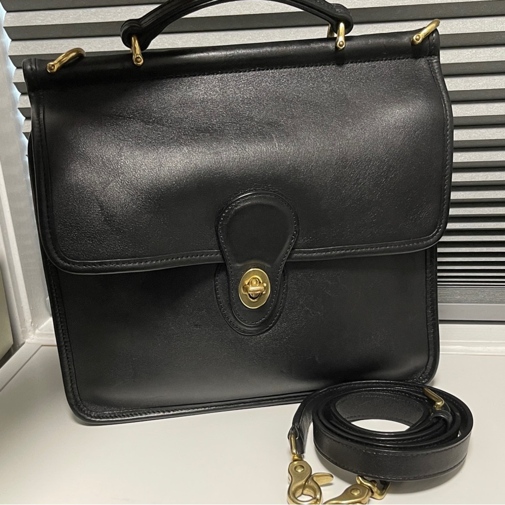Coach Vintage Willis Satchel Black Bag with Gold Details